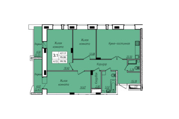 3-к квартира, 100,2 м², 13/17 эт.