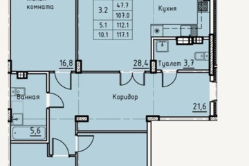 3-к квартира, 117 м², 3/6 эт.