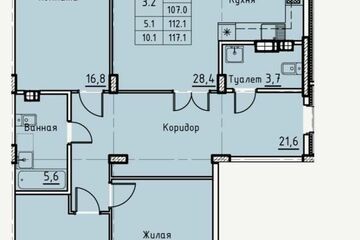 3-к квартира, 117,1 м², 3/6 эт.