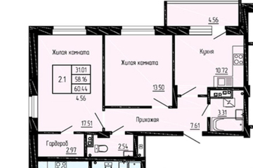 2-к квартира, 60 м², 2/16 эт.